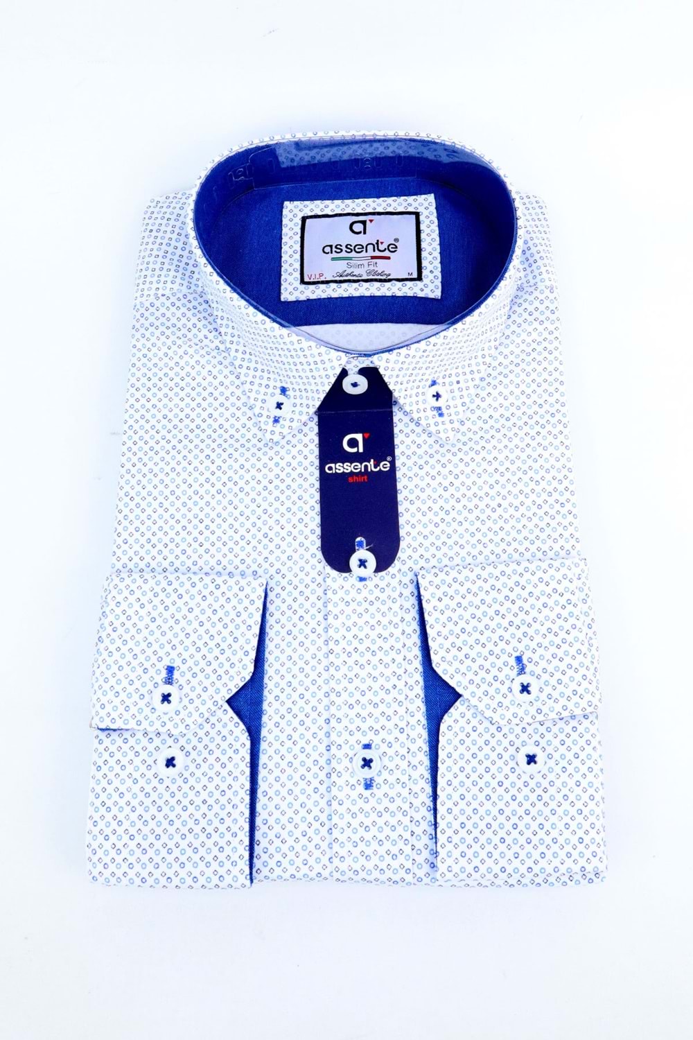 Assente Beyaz Mavi Desenli Slim Fit Erkek Gömlek