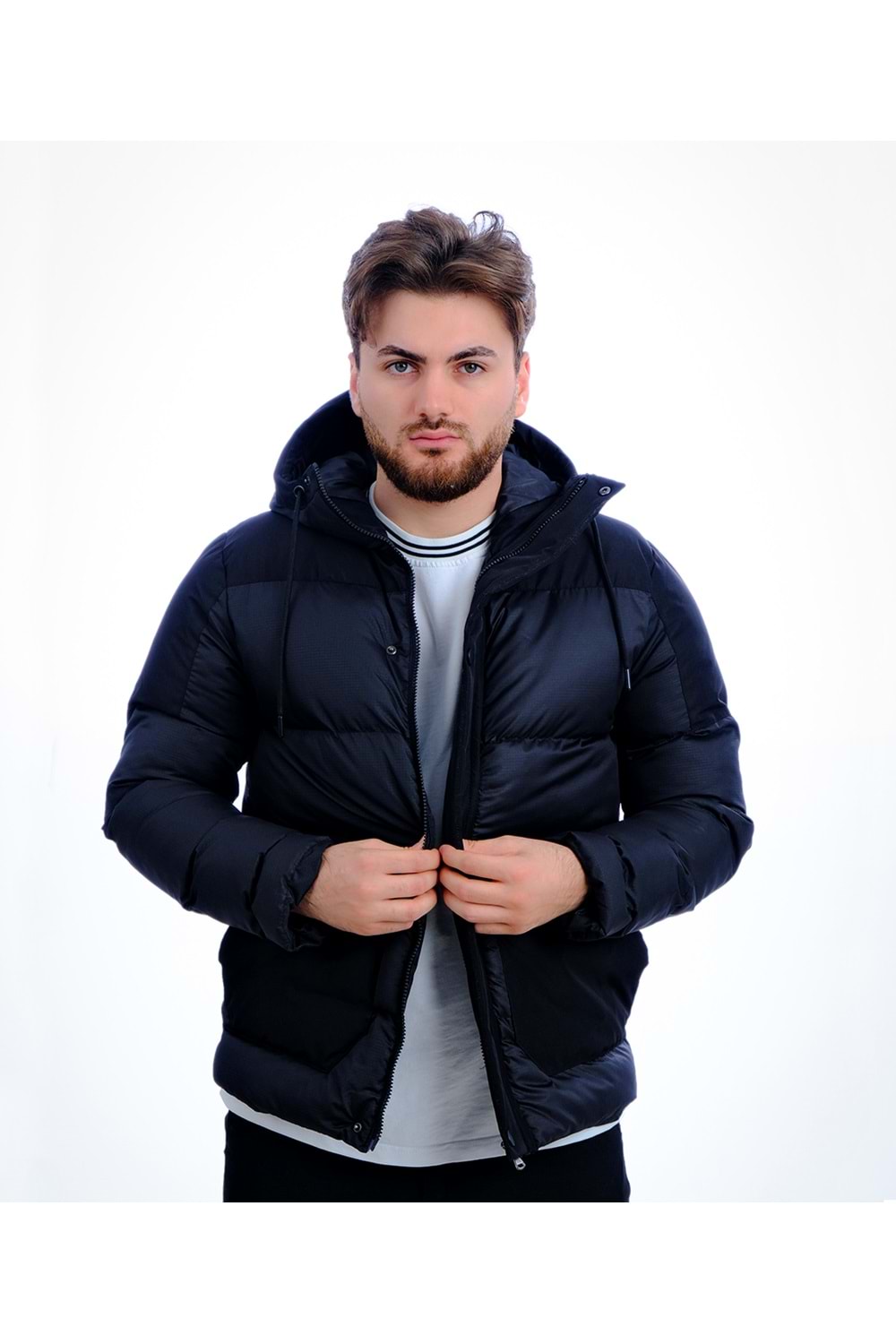 Czk Siyah Dolum Monza Şapkalı Kışlık Erkek Mont