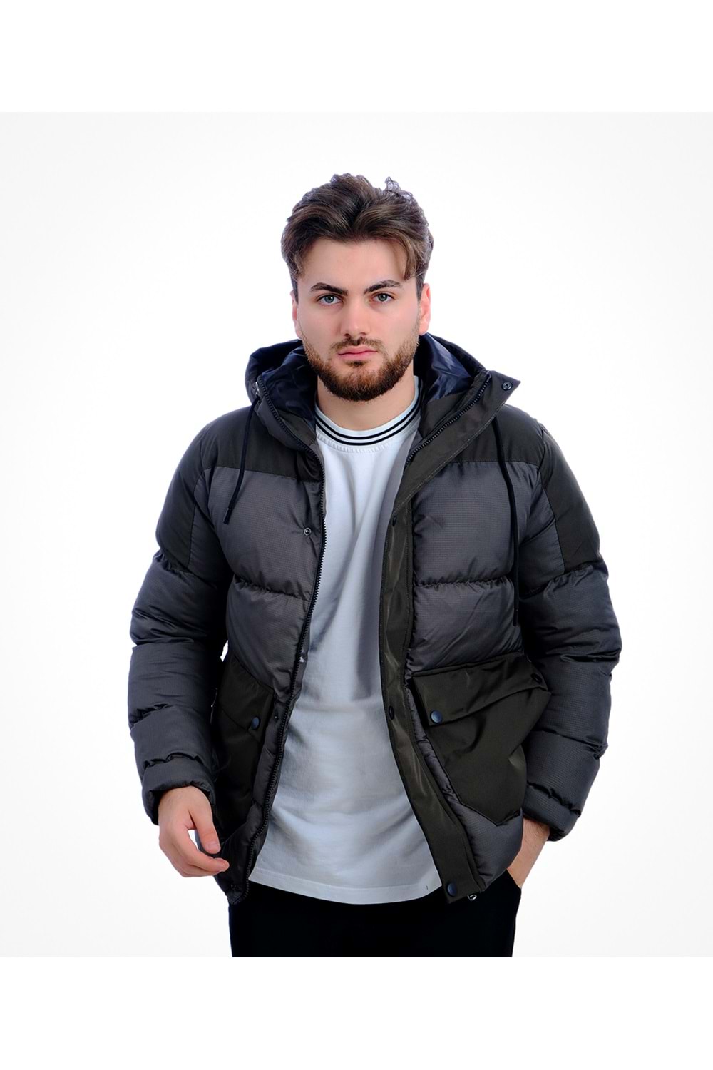 Czk Haki Dolum Monza Şapkalı Kışlık Erkek Mont