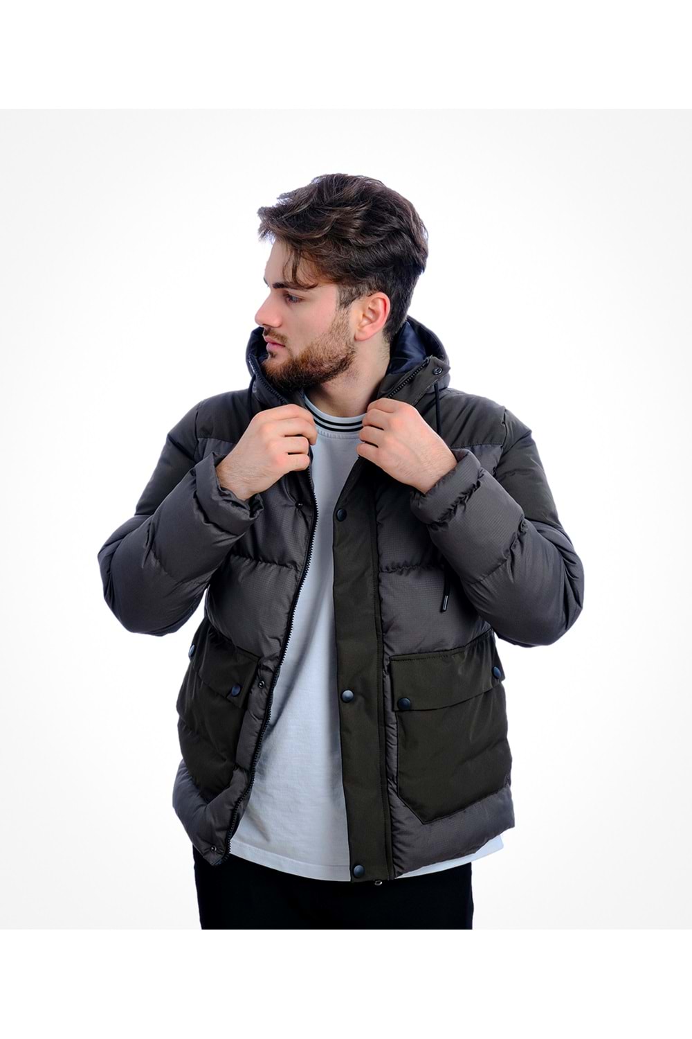 Czk Haki Dolum Monza Şapkalı Kışlık Erkek Mont
