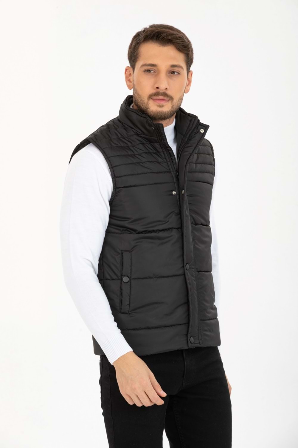 CZK Siyah Cep Detaylı İçi Polarlı Kolsuz Erkek Şişme Yelek