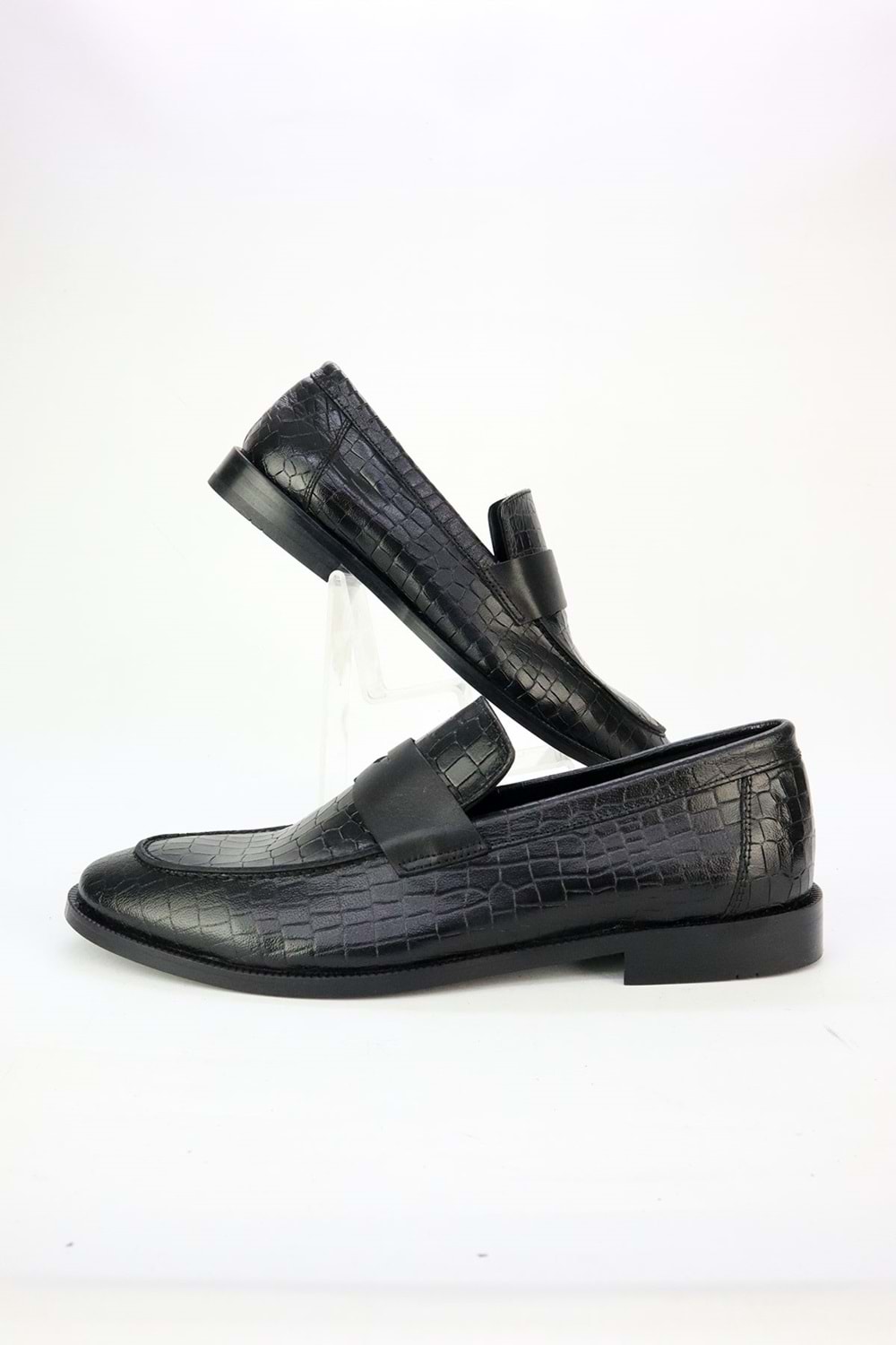 DUFY Siyah Bağcıksız Erkek Deri Ayakkabı