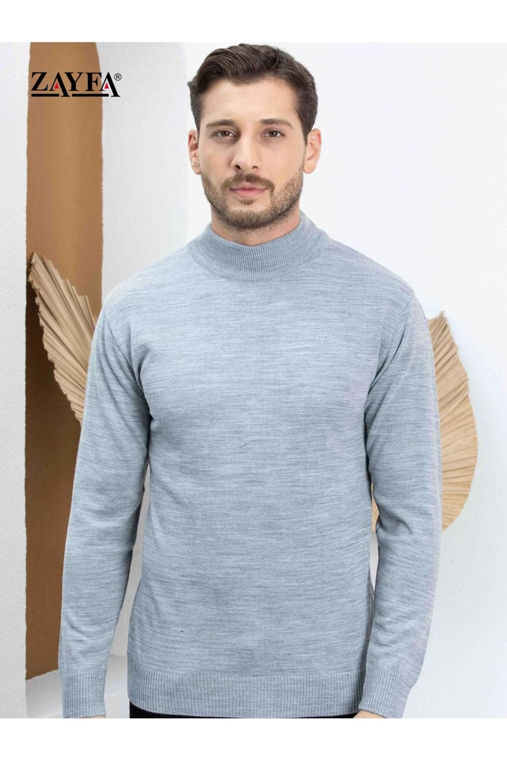 Jerox Açık Gri Yarım Balıkçı Yaka Erkek Triko Kazak