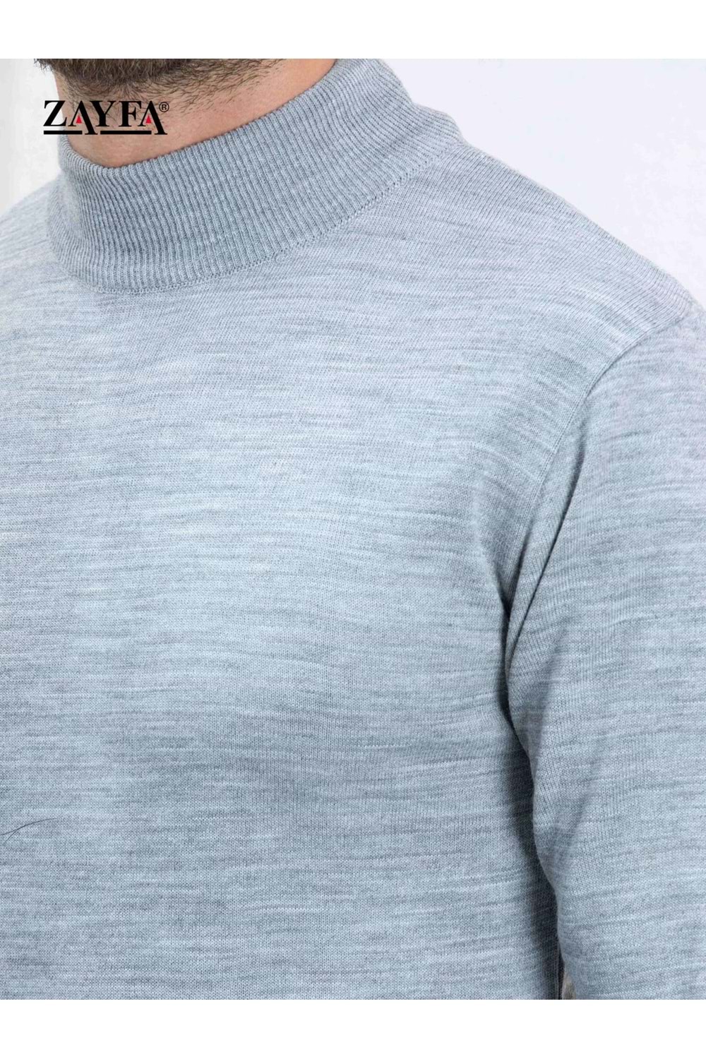 Jerox Açık Gri Yarım Balıkçı Yaka Erkek Triko Kazak