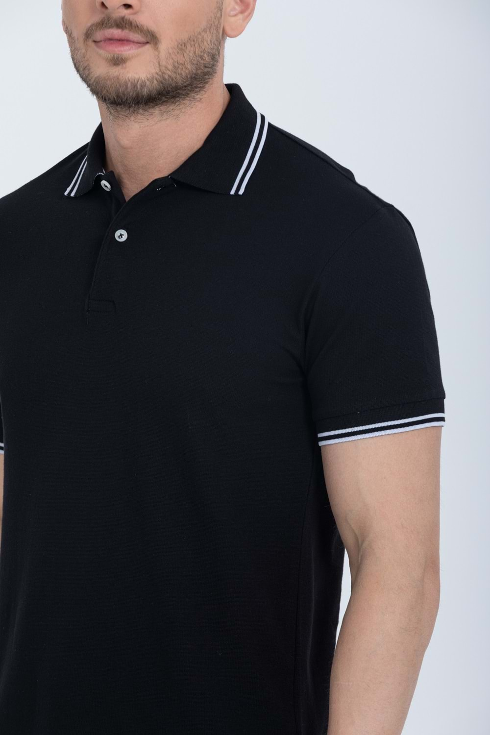 Pool Park Siyah Düğmeli Polo Yaka Erkek T-Shirt