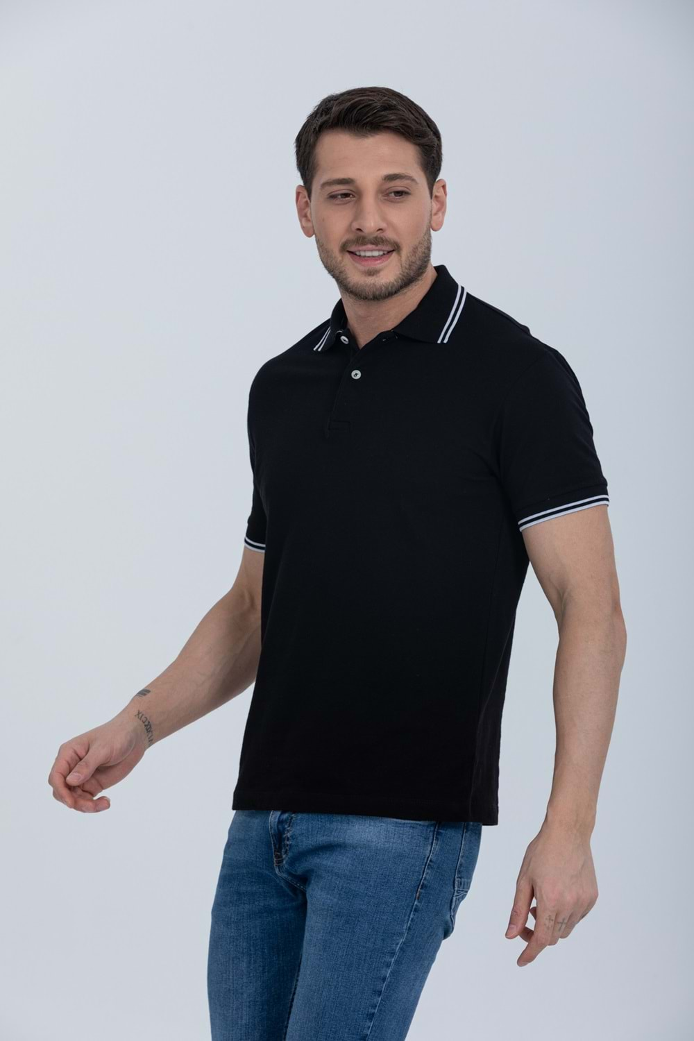 Pool Park Siyah Düğmeli Polo Yaka Erkek T-Shirt