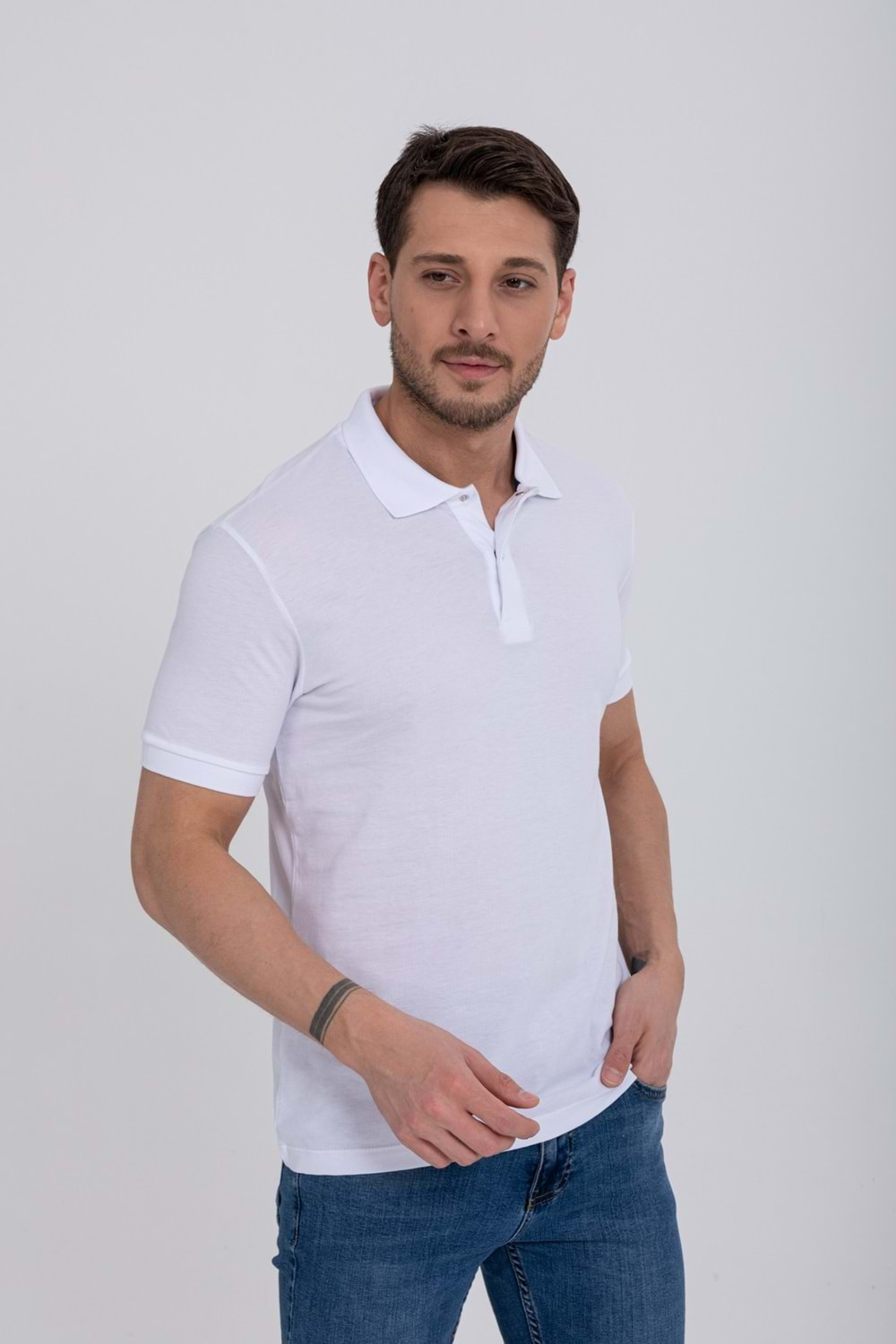 Pool Park Beyaz Çıt Çıtlı Polo Yaka Erkek T-Shirt