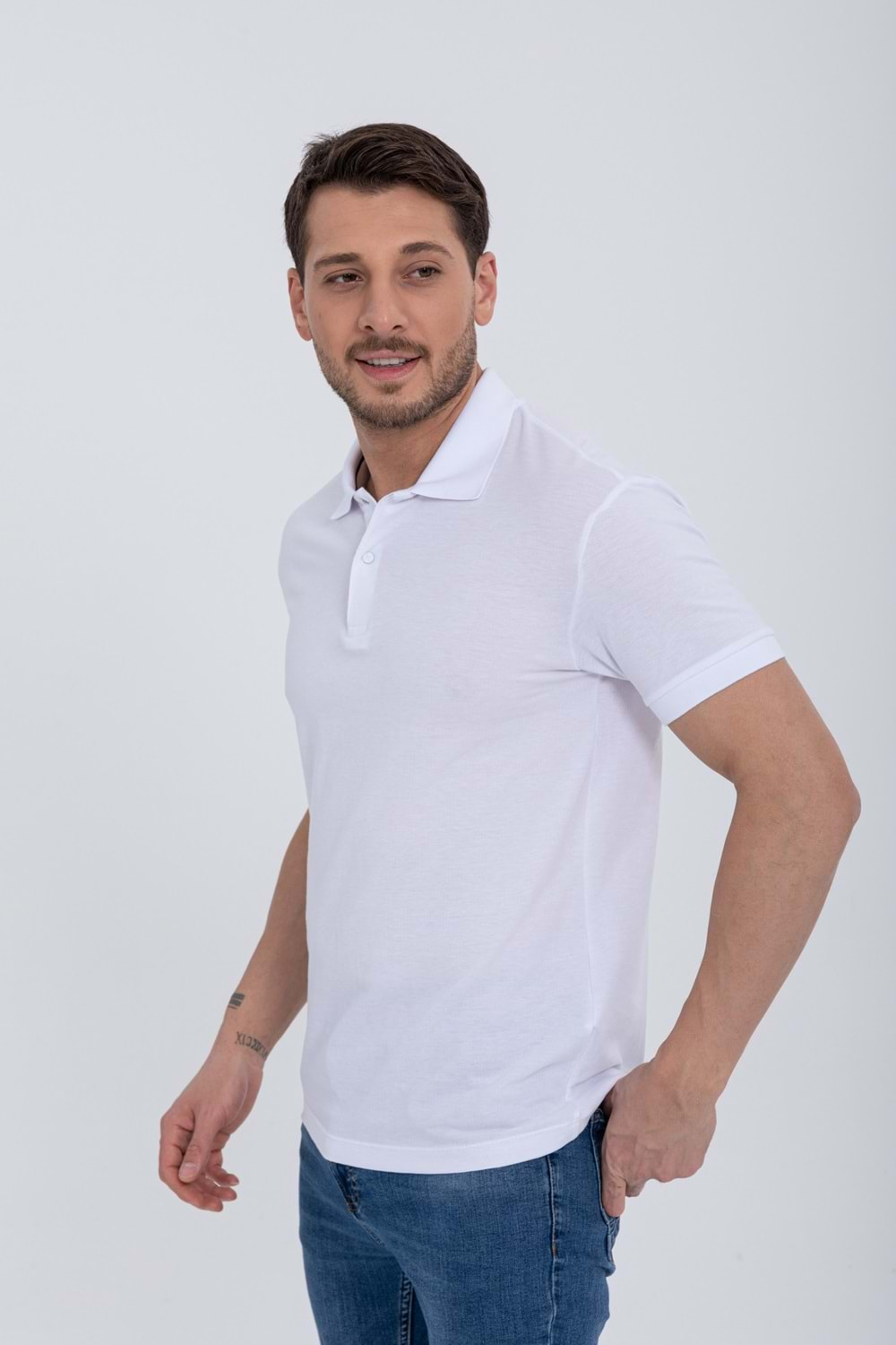 Pool Park Beyaz Çıt Çıtlı Polo Yaka Erkek T-Shirt