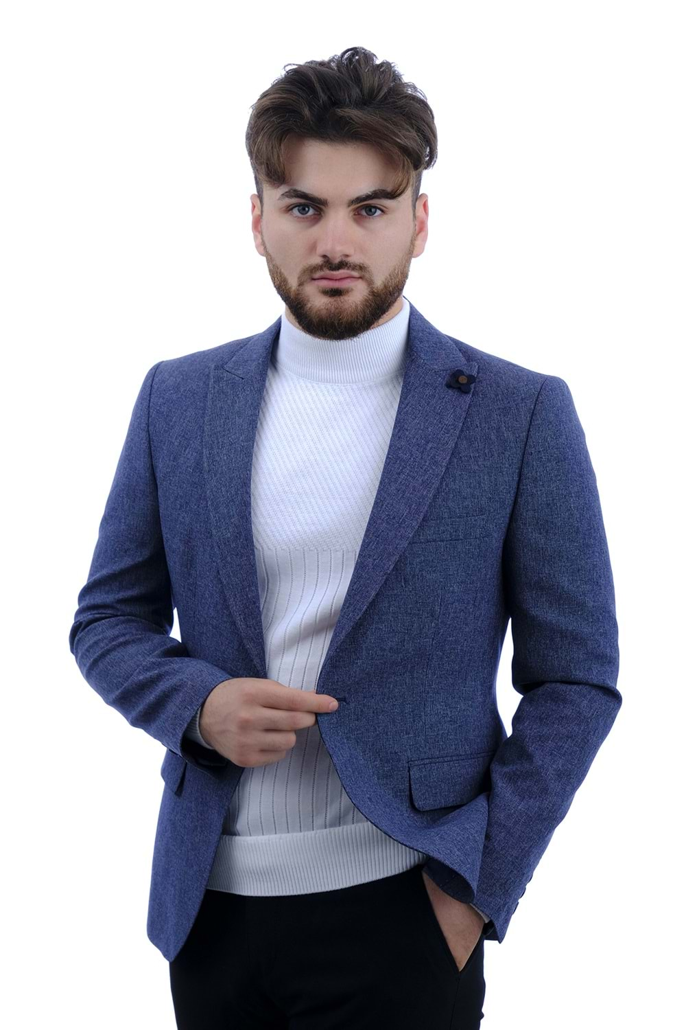 Vito Andolini Lacivert Kırçıllı Slim Fit Erkek Ceket