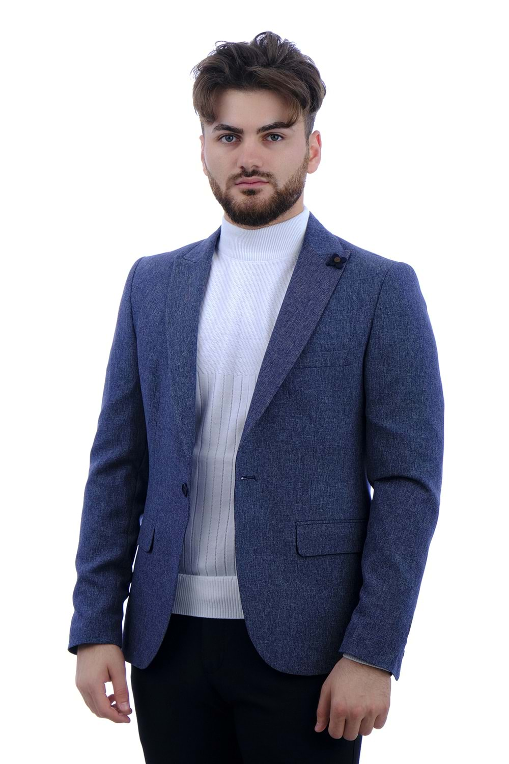 Vito Andolini Lacivert Kırçıllı Slim Fit Erkek Ceket