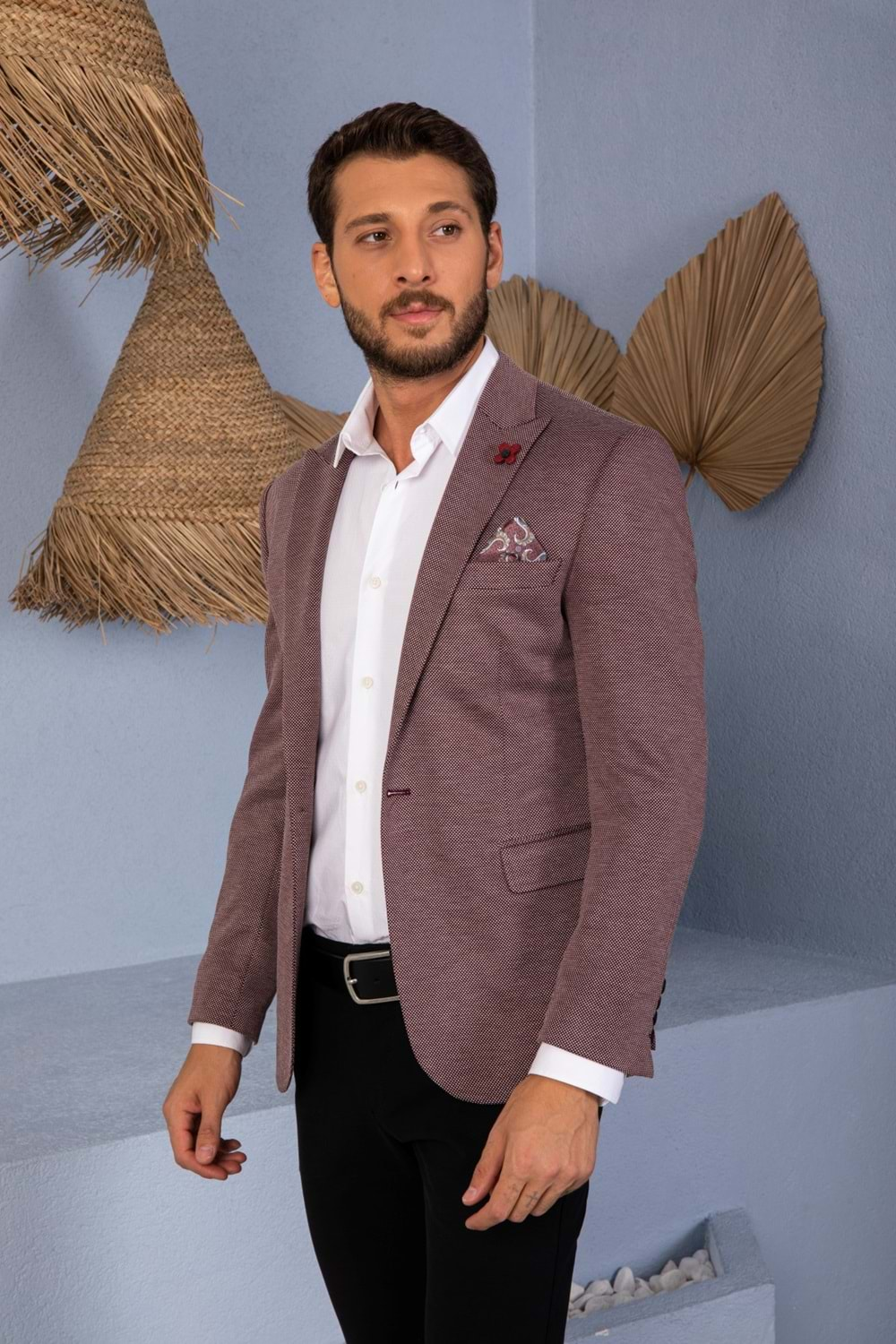 Vito Andolini Bordo Desenli Slim Fit Erkek Tek Ceket