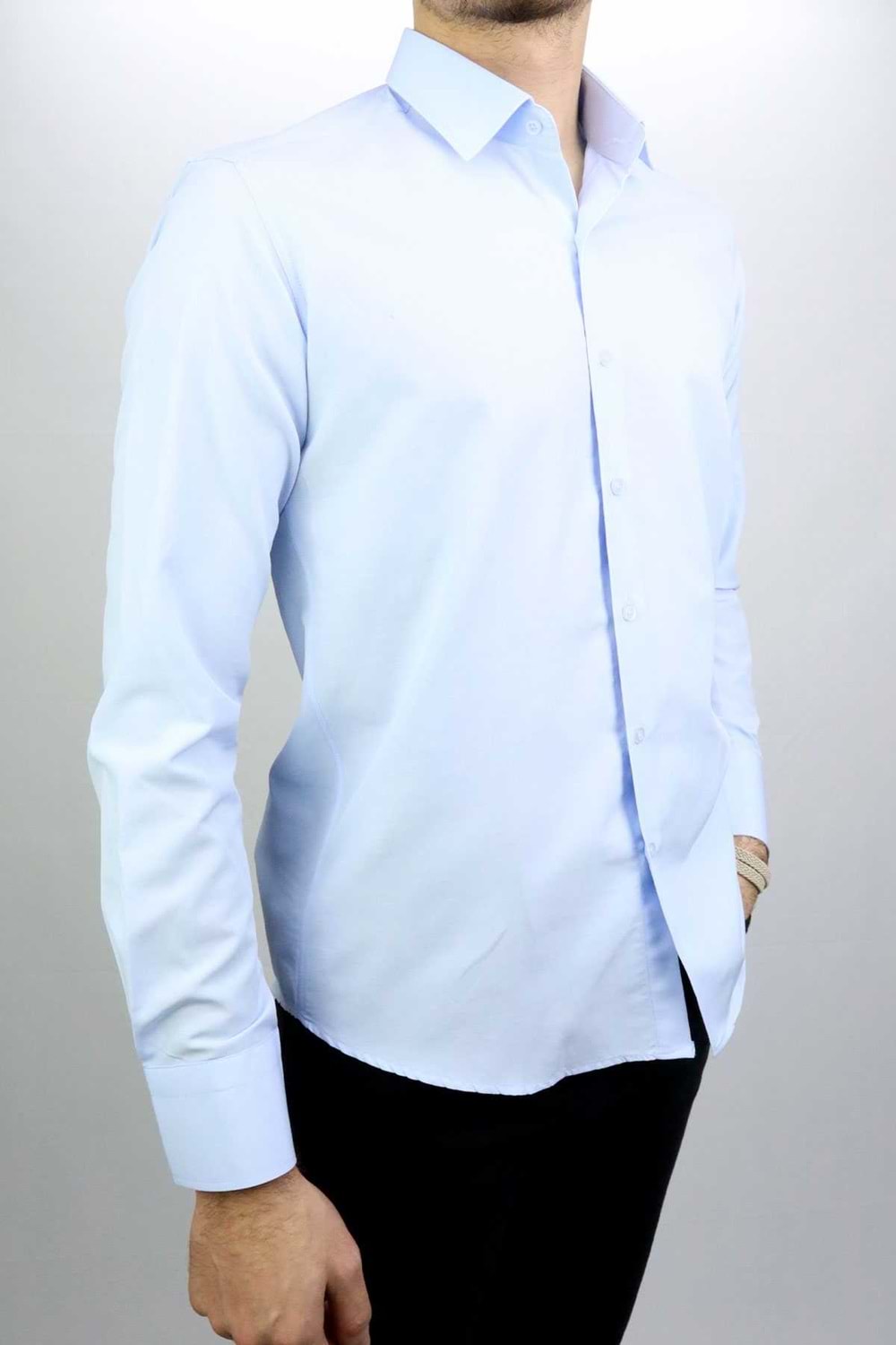 XS-Vito Andolini Açık Mavi Düz Slim Fit Erkek Gömlek