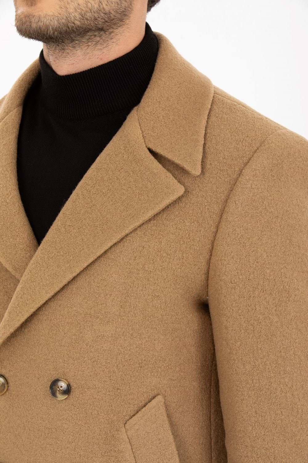 Vito Andolini Kahverengi Kaşmir Slim Fit Kruvaze Erkek Kısa Palto