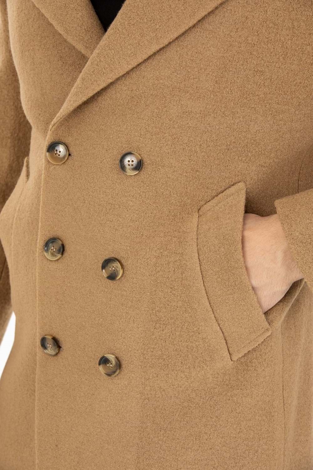 Vito Andolini Kahverengi Kaşmir Slim Fit Kruvaze Erkek Kısa Palto