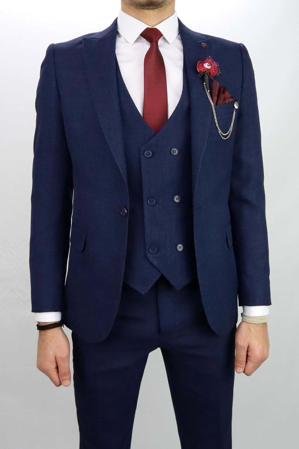 Vito Andolini Lacivert Slim fit Yelekli Erkek Takım Elbise