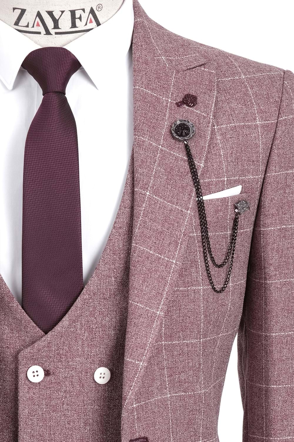 Vito Andolini Bordo Slim fit Yelekli Erkek Takım Elbise