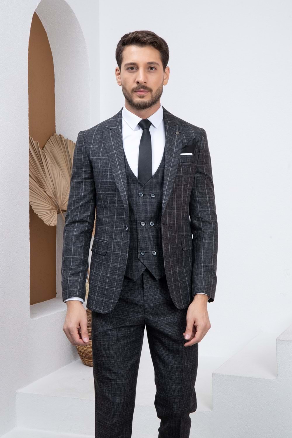 Vito Andolini Siyah Ekoseli Kombin Slimfit Erkek Takım Elbise