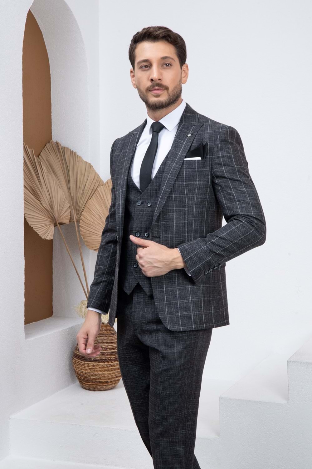 Vito Andolini Siyah Ekoseli Kombin Slimfit Erkek Takım Elbise