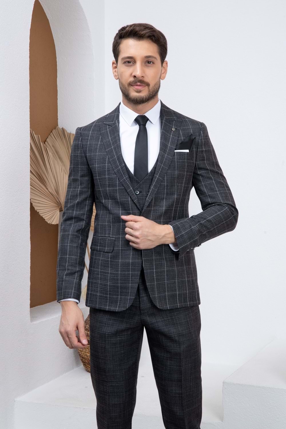 Vito Andolini Siyah Ekoseli Kombin Slimfit Erkek Takım Elbise