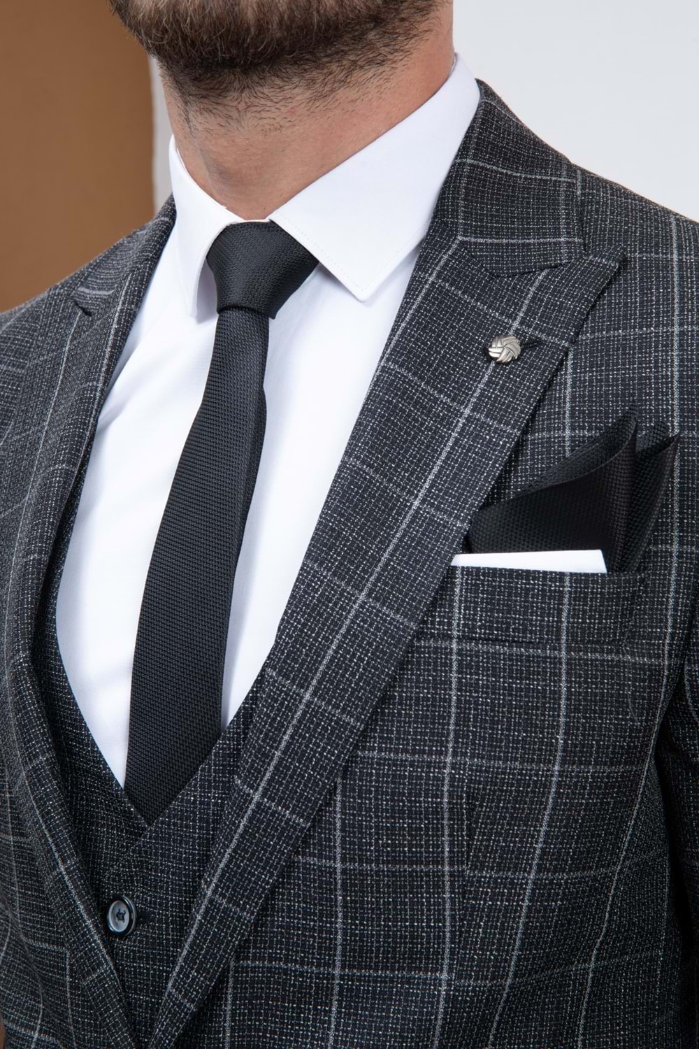 Vito Andolini Siyah Ekoseli Kombin Slimfit Erkek Takım Elbise