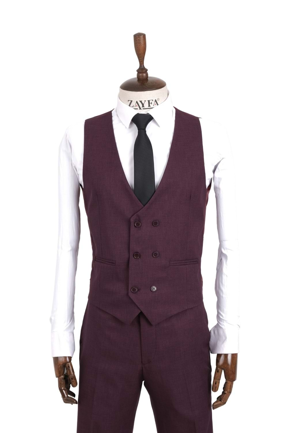 Vito Andolini Bordo Slim Fit Yelekli Erkek Takim Elbise