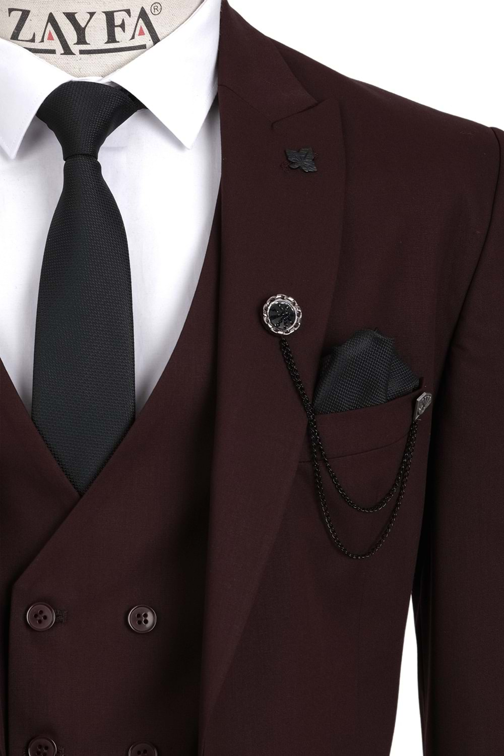 Vito Andolini Bordo Slim Fit Yelekli Erkek Takım Elbise