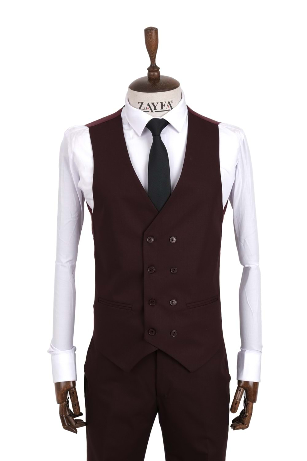 Vito Andolini Bordo Slim Fit Yelekli Erkek Takım Elbise