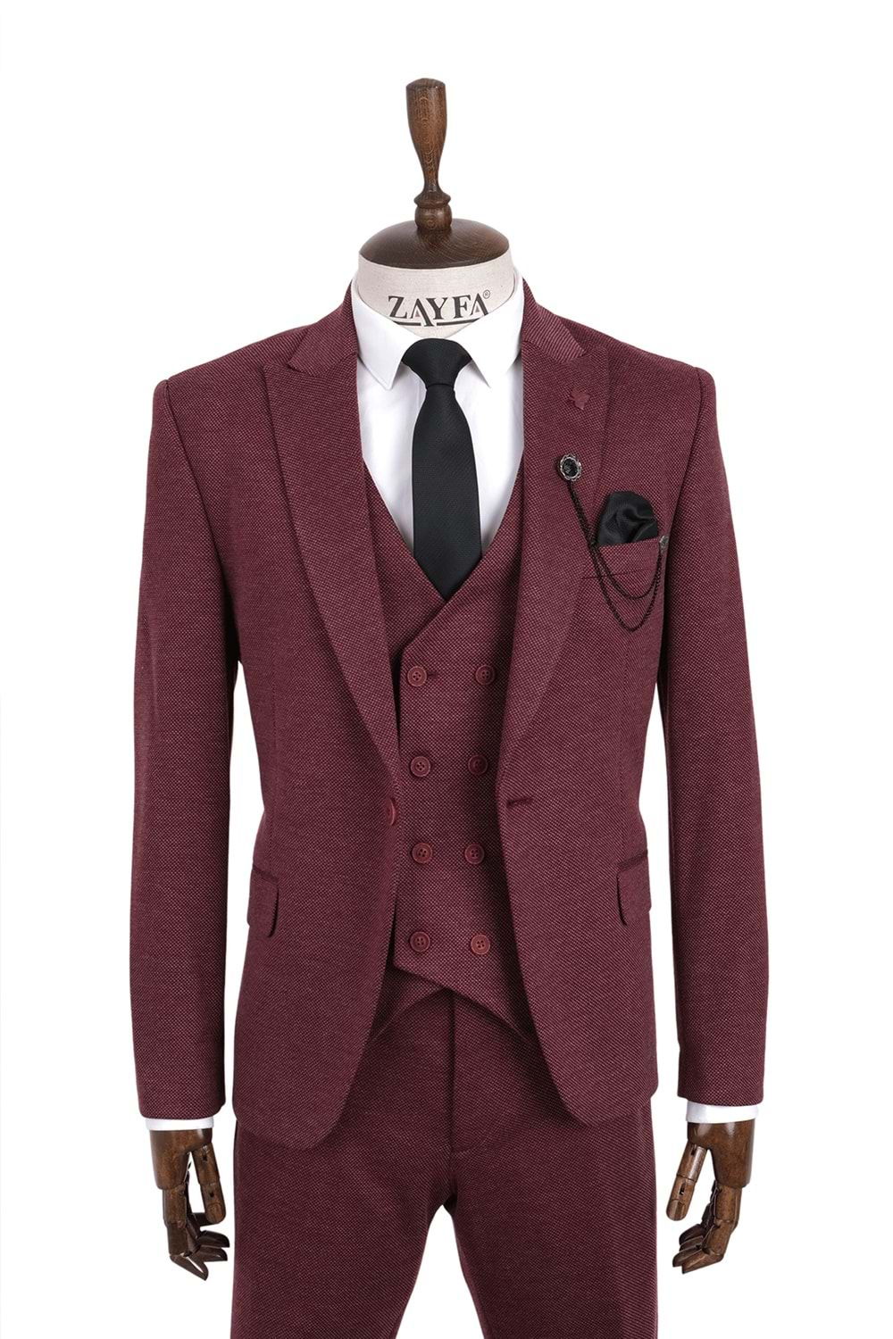 Vito Andolini Bordo Slim Fit Yelekli Erkek Takım Elbise