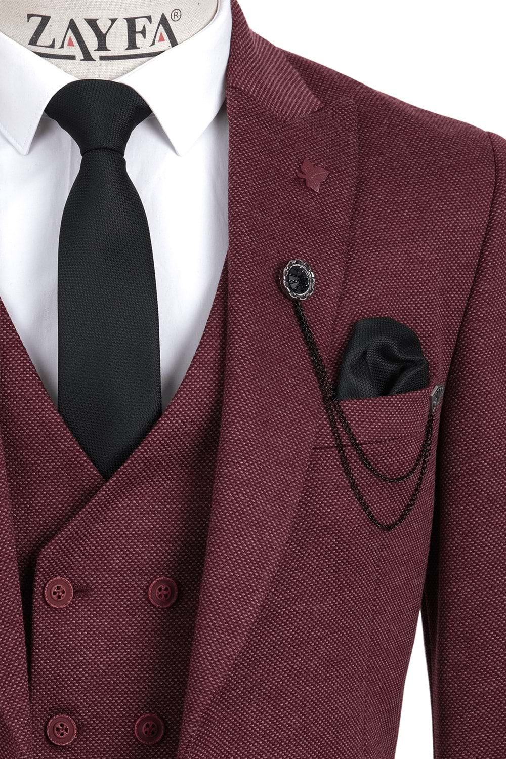 Vito Andolini Bordo Slim Fit Yelekli Erkek Takım Elbise