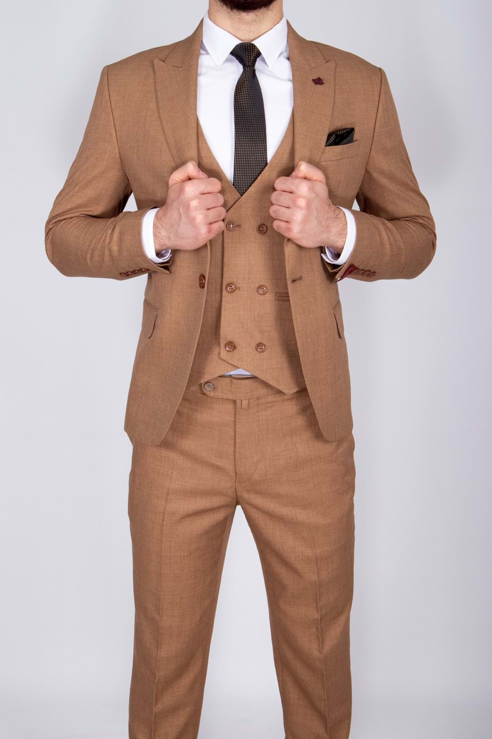 Vito Andolini Camel Slim Fit Yelekli Erkek Takım Elbise