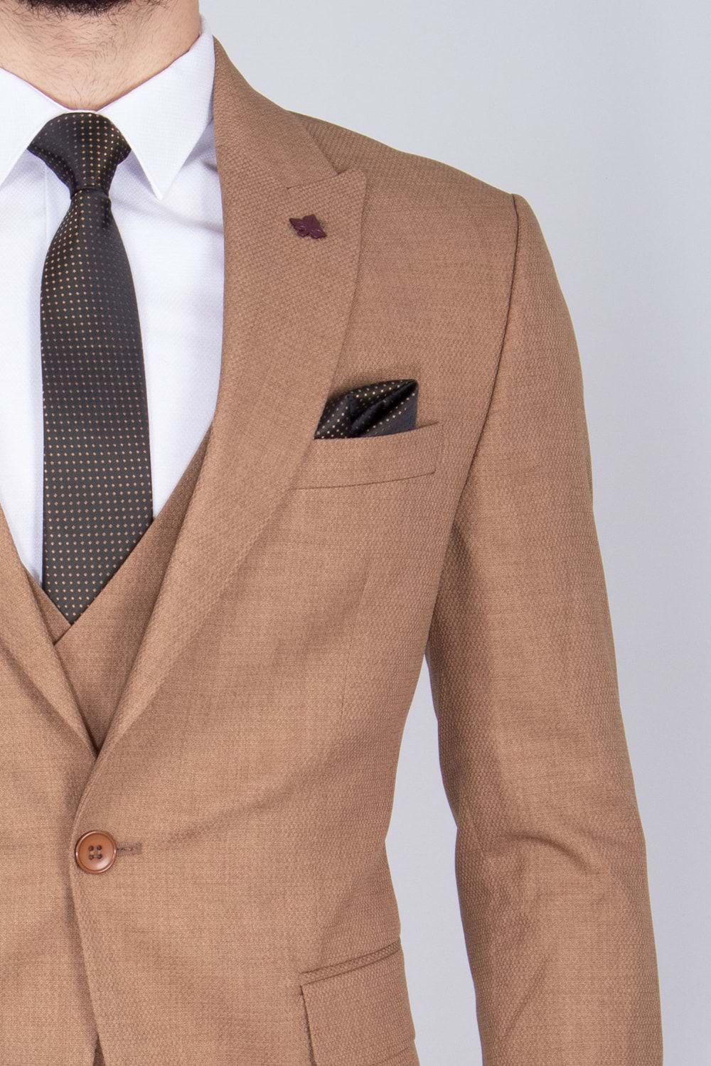 Vito Andolini Camel Slim Fit Yelekli Erkek Takım Elbise