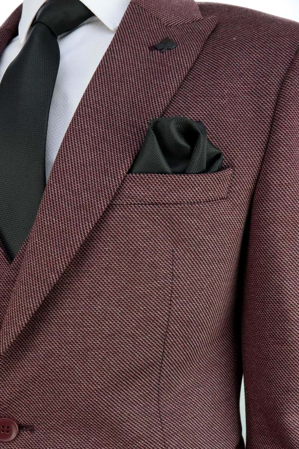 Vito Andolini Bordo Slim Fit Yelekli Erkek Takım Elbise