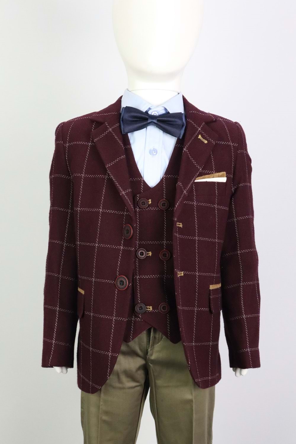 Zayfa Bordo Kareli Armürlü Çocuk Takım Elbise