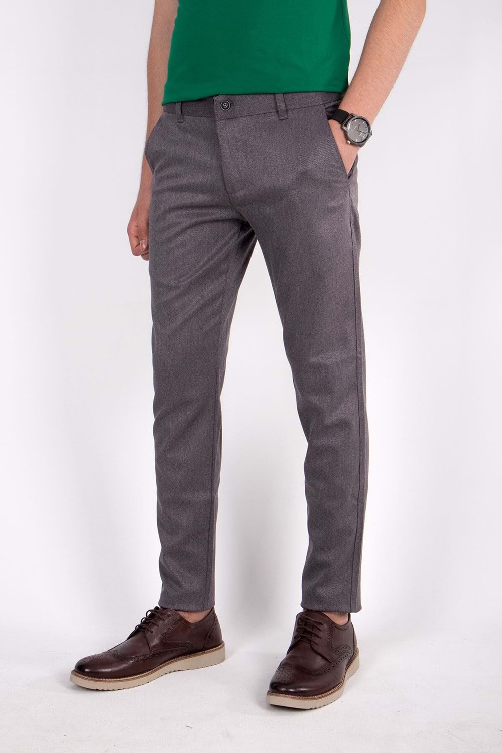 Zayfa Gri Likralı Slim Fit Erkek Keten Pantolon