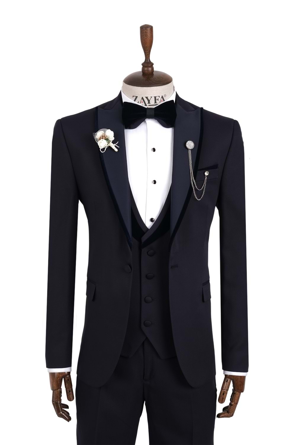 Zayfa Lacivert Slim Fit Saten Yaka Damatlık Smokin