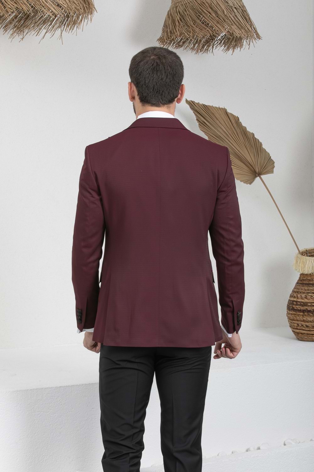 Zayfa Bordo Slim Fit Kadife Saten Yaka Erkek Damatlık Smokin