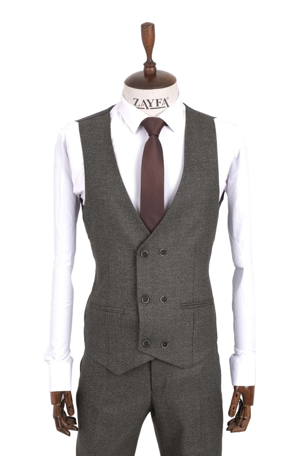 Zayfa Haki Slim Fit Erkek Yelekli Takım Elbise