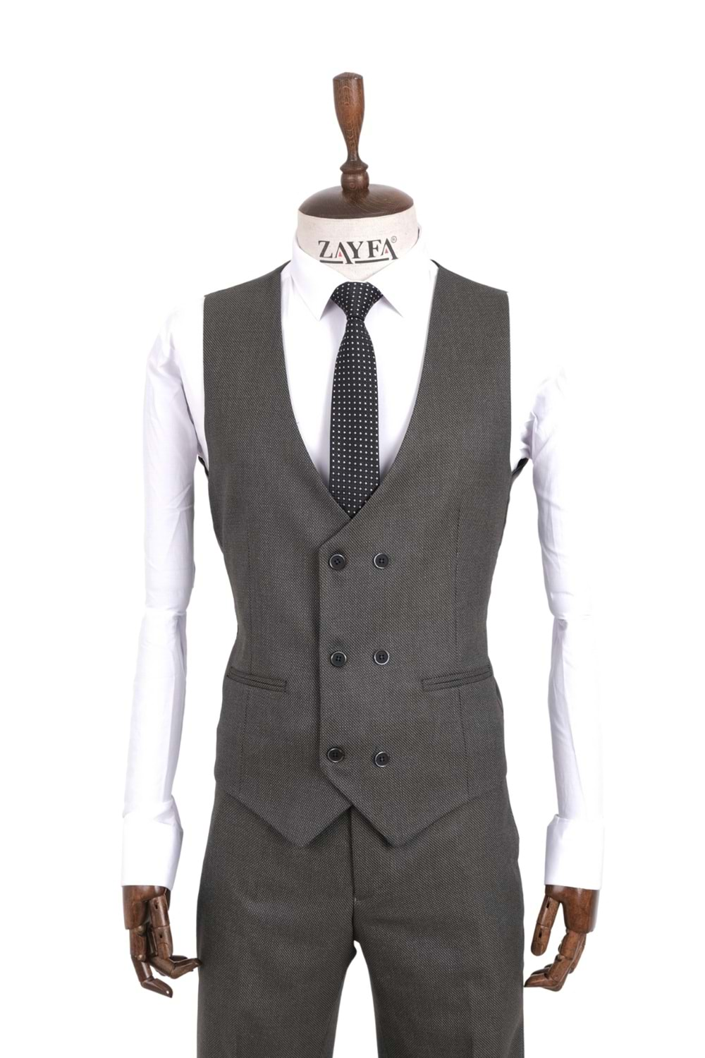 Zayfa Haki Slim Fit Yelekli Erkek Takım Elbise