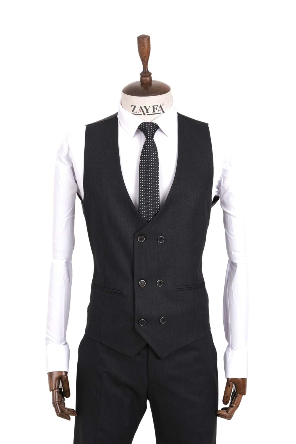 Zayfa Siyah Erkek Slim Fit Yelekli Takım Elbise