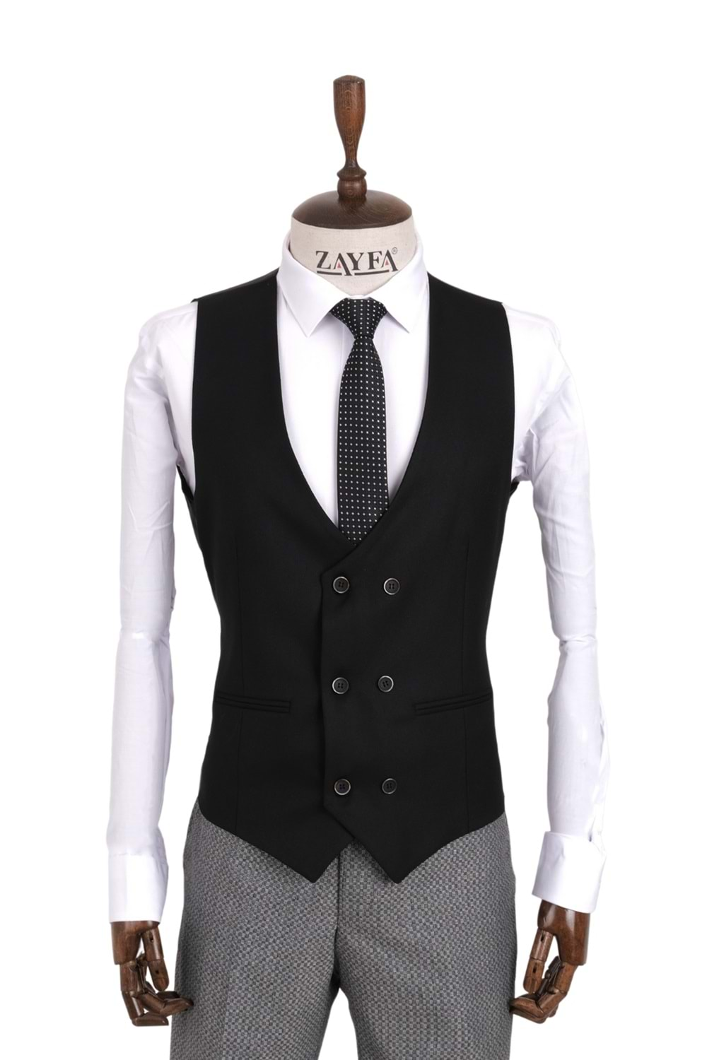 Zayfa Gri Kareli Erkek Slim Fit Yelekli Kombin Takım Elbise