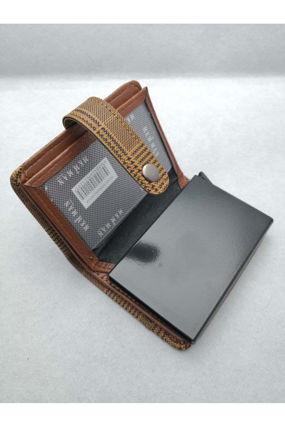 MKM Kahverengi Ekose Otomatik Kartlıklı Erkek Suni Deri Cüzdan