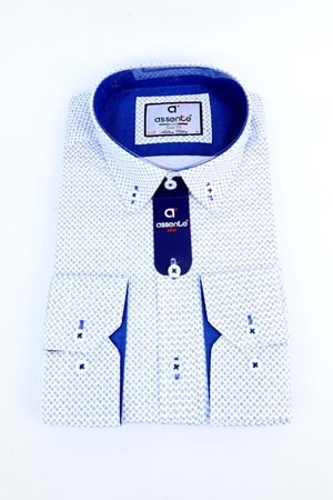 Assente Beyaz Mavi Desenli Slim Fit Erkek Gömlek
