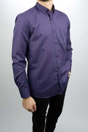 Assente Lacivert Bordo Ekose Klasik Erkek Gömlek