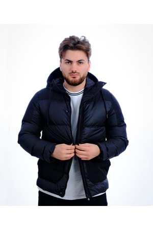 Czk Siyah Dolum Monza Şapkalı Kışlık Erkek Mont