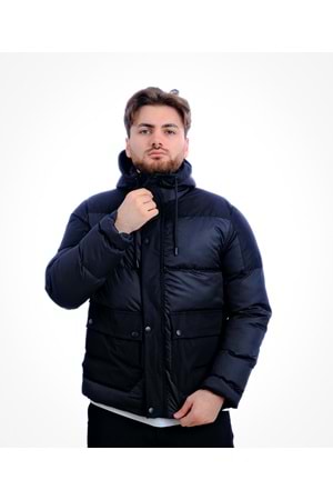 Czk Siyah Dolum Monza Şapkalı Kışlık Erkek Mont