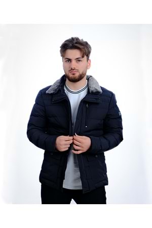 Czk Siyah Lopez Dolum Kürklü Kışlık Erkek Mont