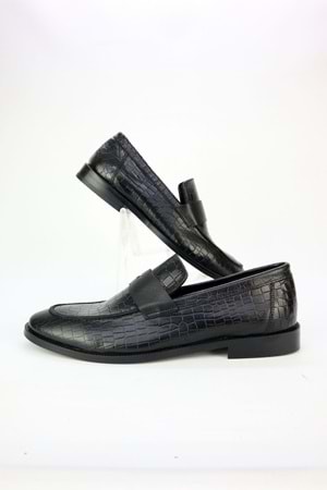 DUFY Siyah Bağcıksız Erkek Deri Ayakkabı