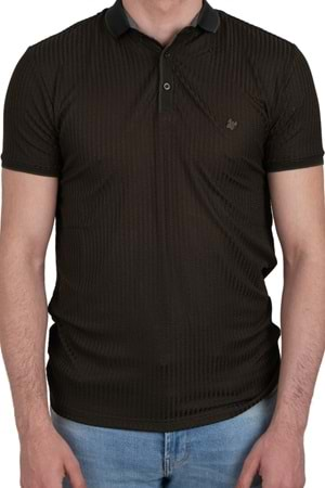 Jerox Haki Desenli Slim Fit Kısa Kol Polo Yaka Erkek T-Shirt