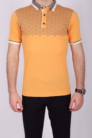 Maccali Turuncu Desenli Slim Fit Polo Yaka Erkek T-Shirt