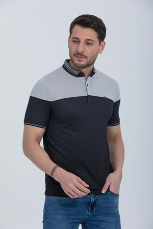 Pool Park Siyah Gri Düğmeli Polo Yaka Erkek T-Shirt